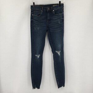 Blank NYC The Bond Mid-rise skinny jeans distressed raw hem rip knee new 25